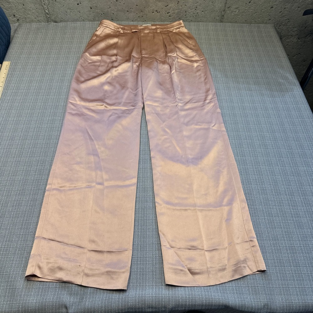 Favorite Daughter Tuscany Satin Wide Leg Pants size 8 Champagne Pink Pleated - Picture 2 of 13